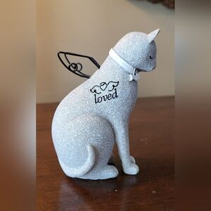 Carson Memorial Cat Figurine Kitten Gray Stonelike Resin Collared Winged Angel